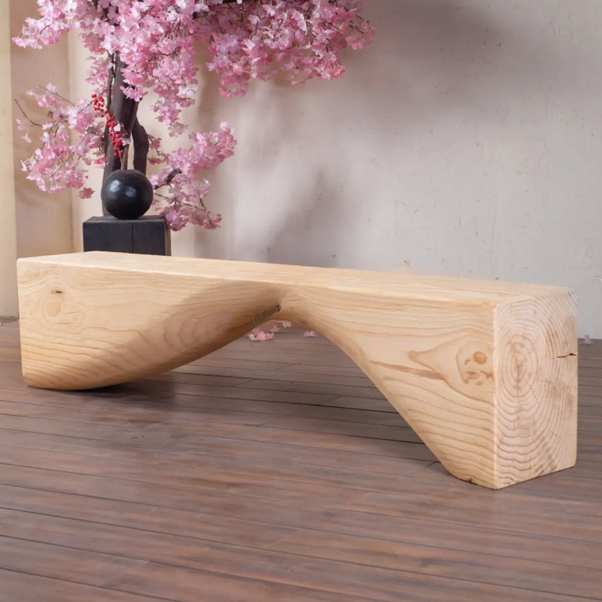 Modern Solid Wood Wave Bench for Home & Office Decor Image - 2