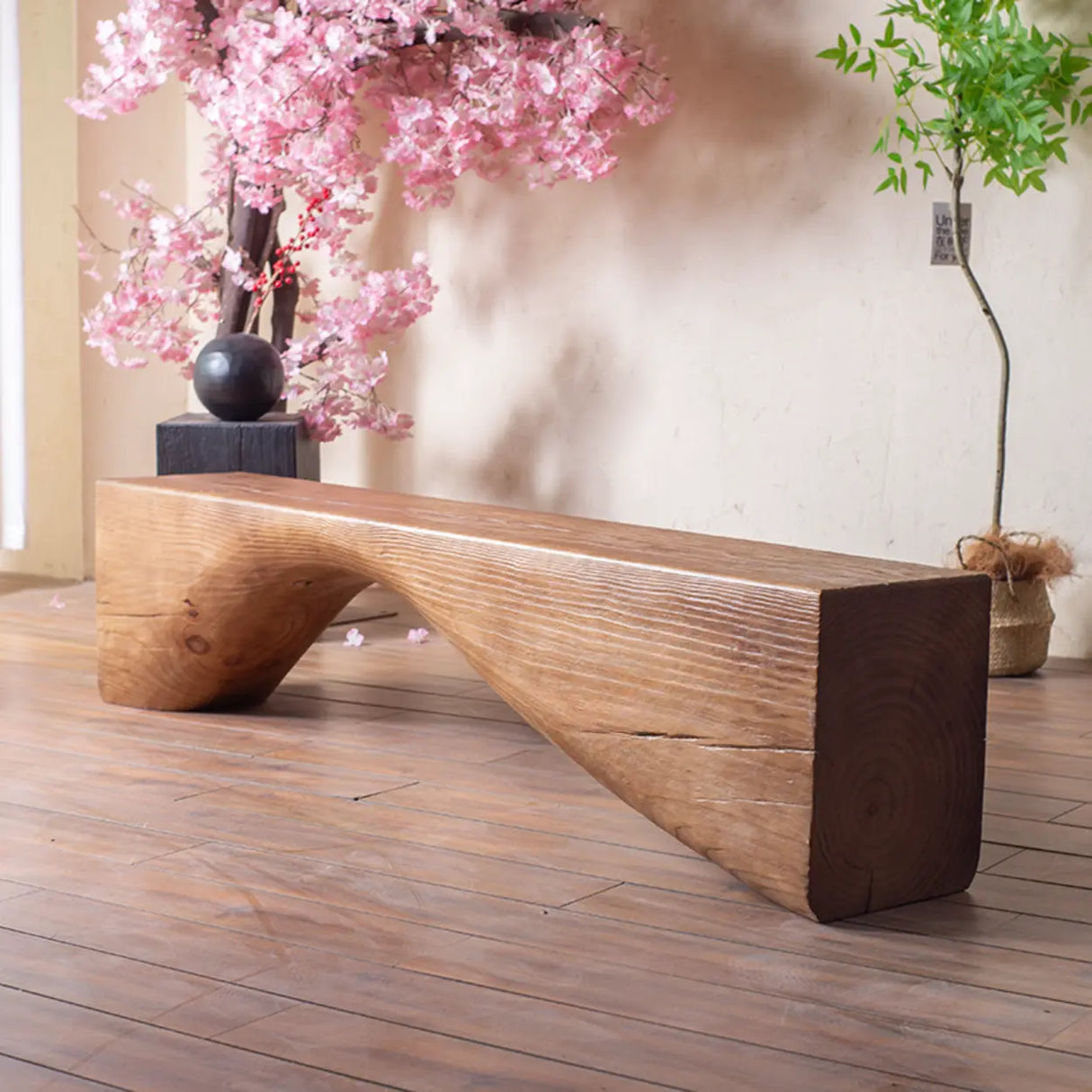 Modern Solid Wood Wave Bench for Home & Office Decor Image - 3