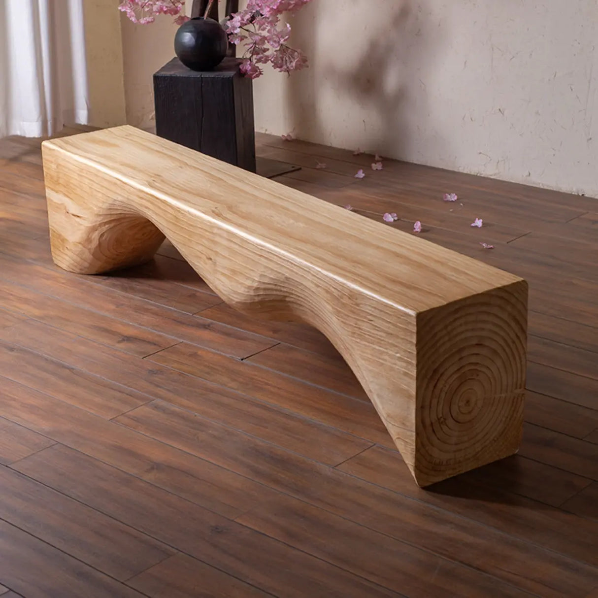 Modern Solid Wood Wave Bench for Home & Office Decor Image - 6