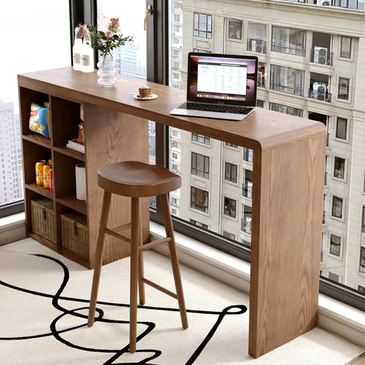 Modern Space-Saving Bar Height Table with Storage Shelves Image - 1