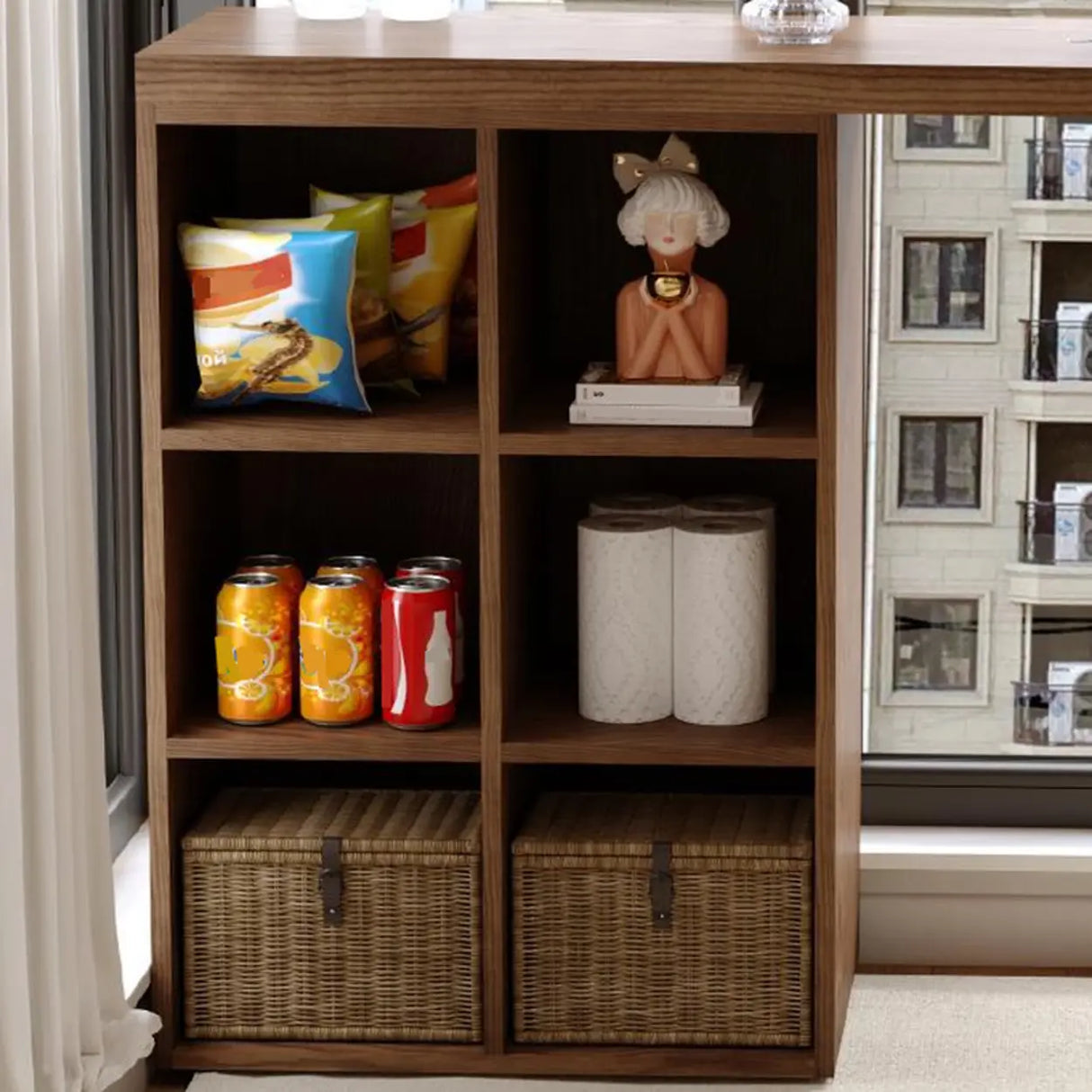 Modern Space-Saving Bar Height Table with Storage Shelves Image - 12