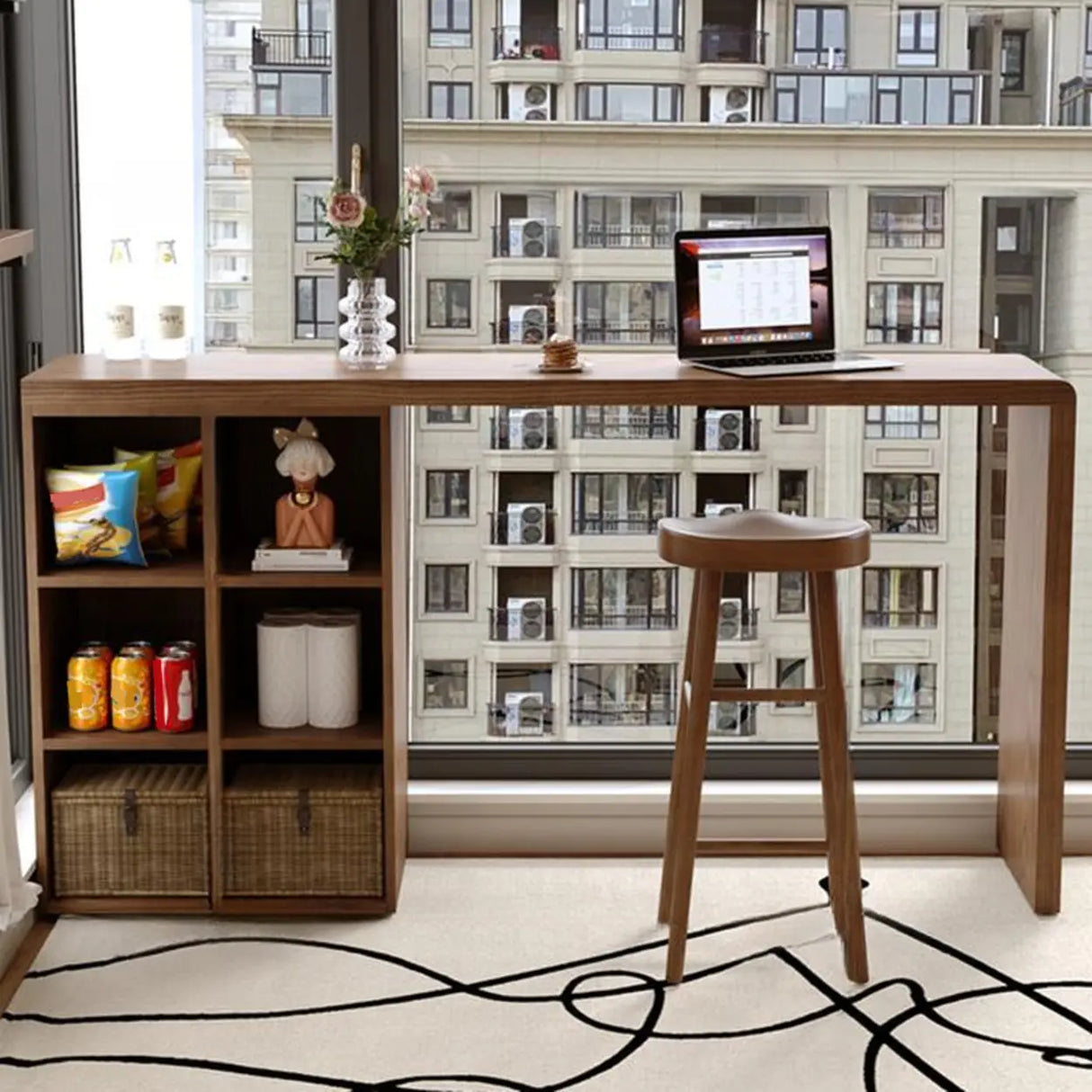 Modern Space-Saving Bar Height Table with Storage Shelves Image - 4