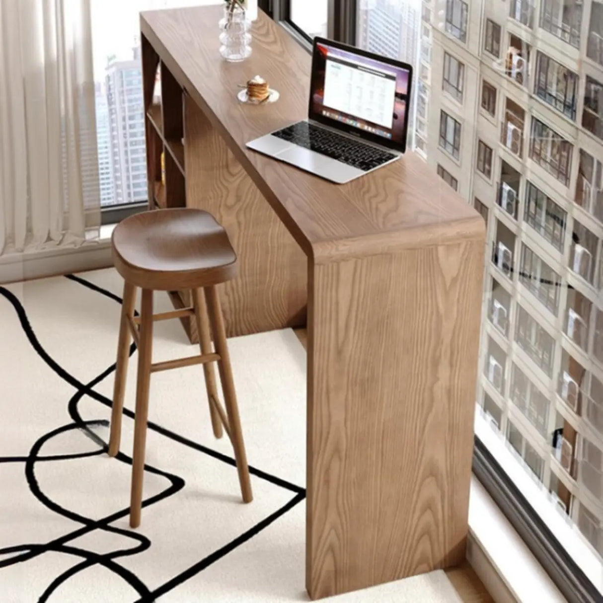 Modern Space-Saving Bar Height Table with Storage Shelves Image - 6