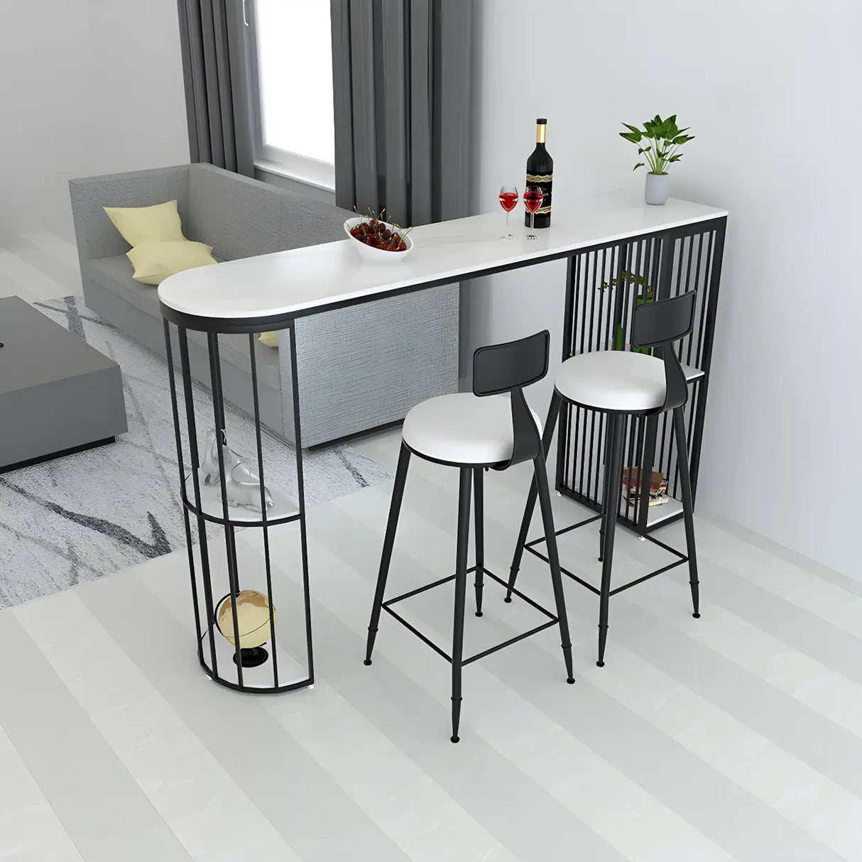 Modern Space-Saving Bar Table with Storage Shelves Image - 3