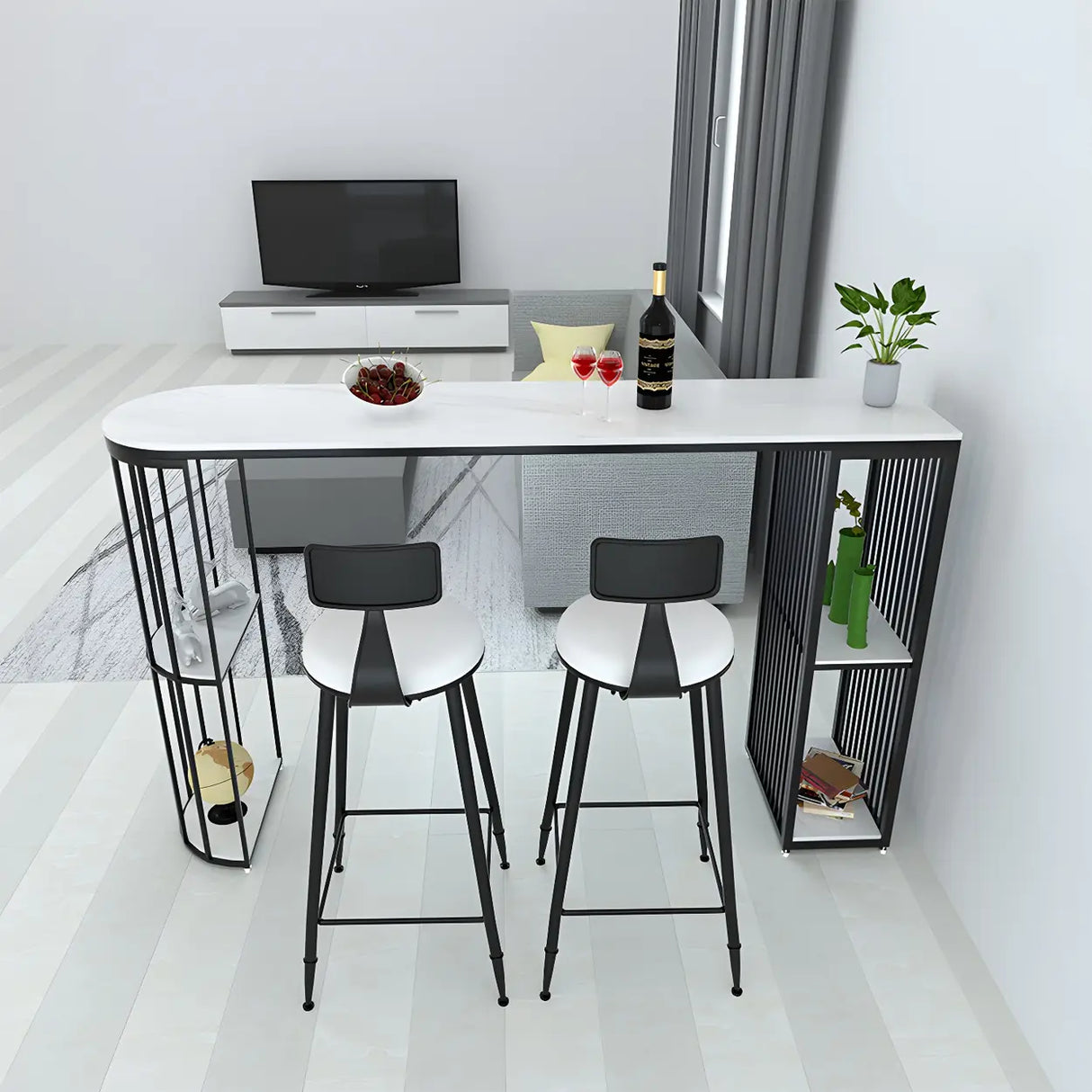 Modern Space-Saving Bar Table with Storage Shelves Image - 4