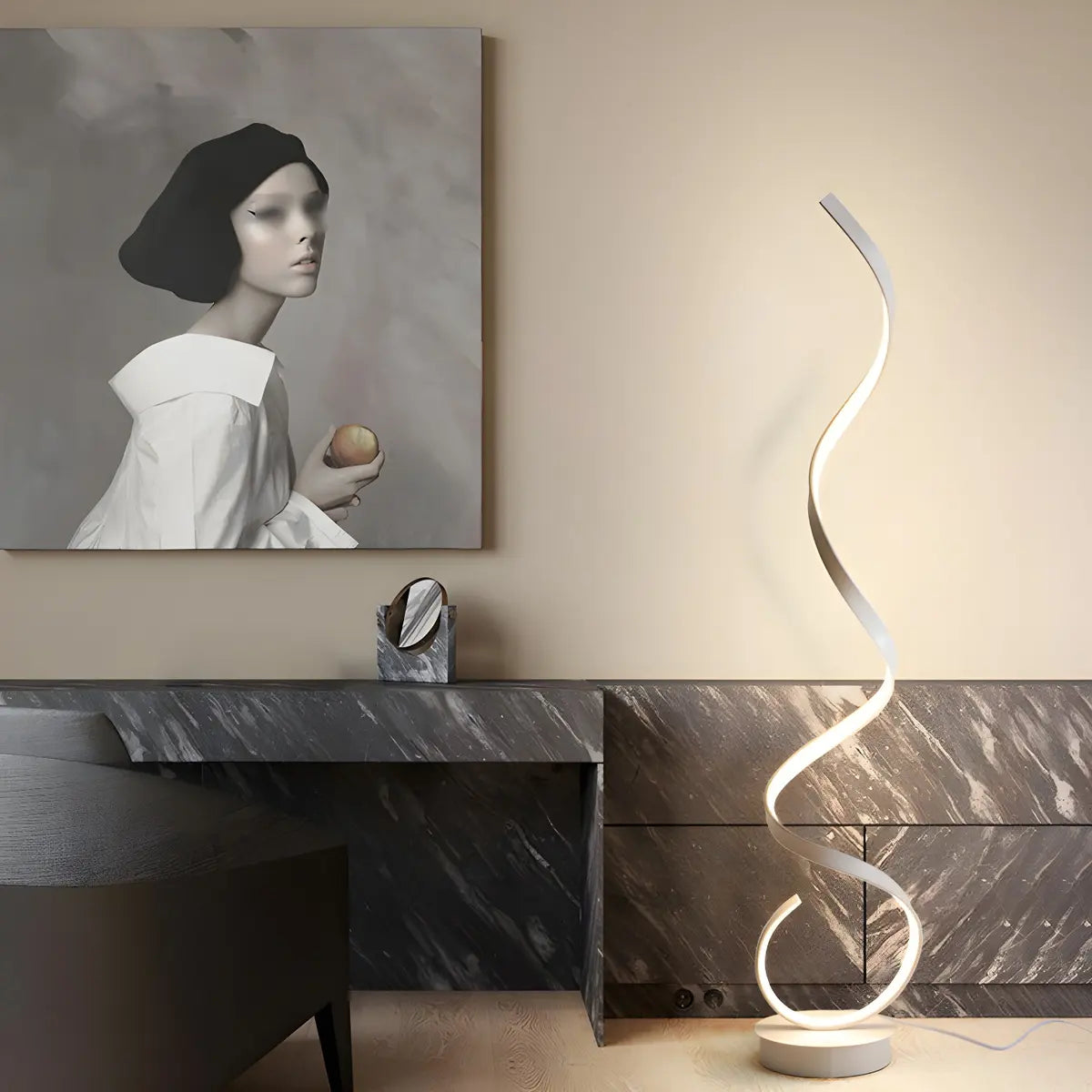 Contemporary Black Curved LED Metal Floor Lamp Image - 6