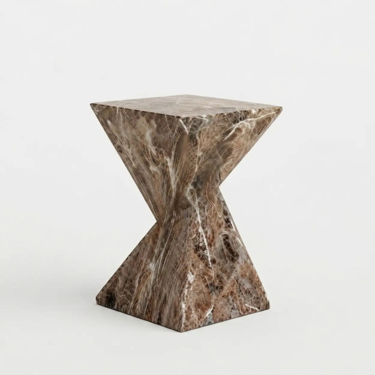 Stone Modern Square Stone Geometric Twisted Block Side Table Image - 10