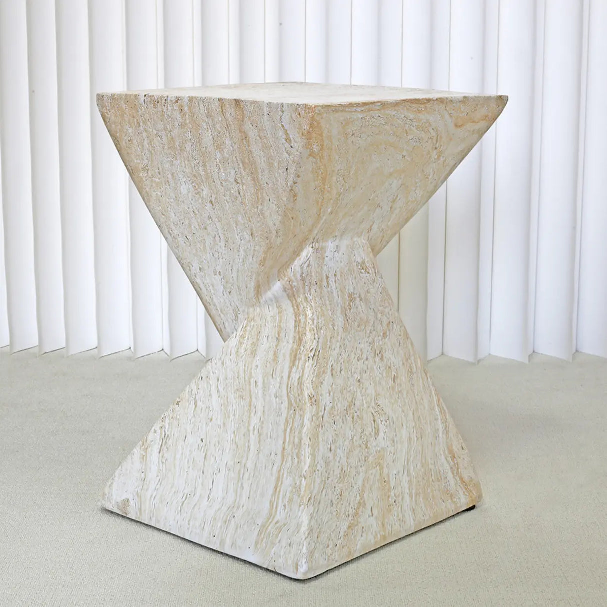 Modern Square Stone Geometric Twisted Block Side Table Image - 3