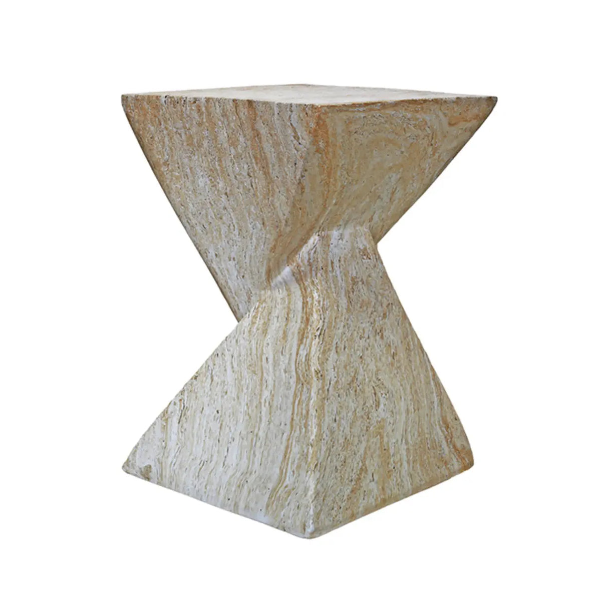 Modern Square Stone Geometric Twisted Block Side Table Image - 4