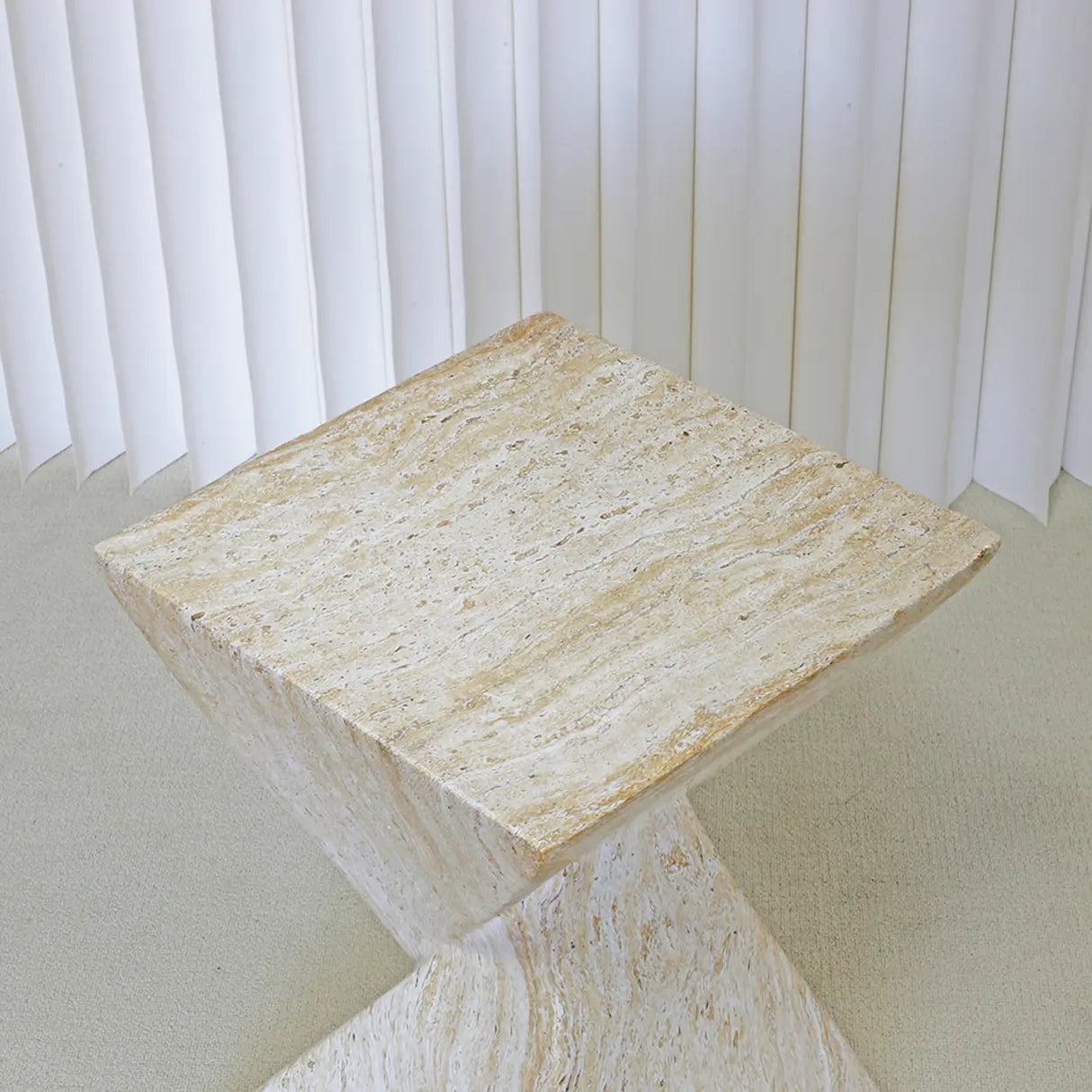Modern Square Stone Geometric Twisted Block Side Table Image - 5