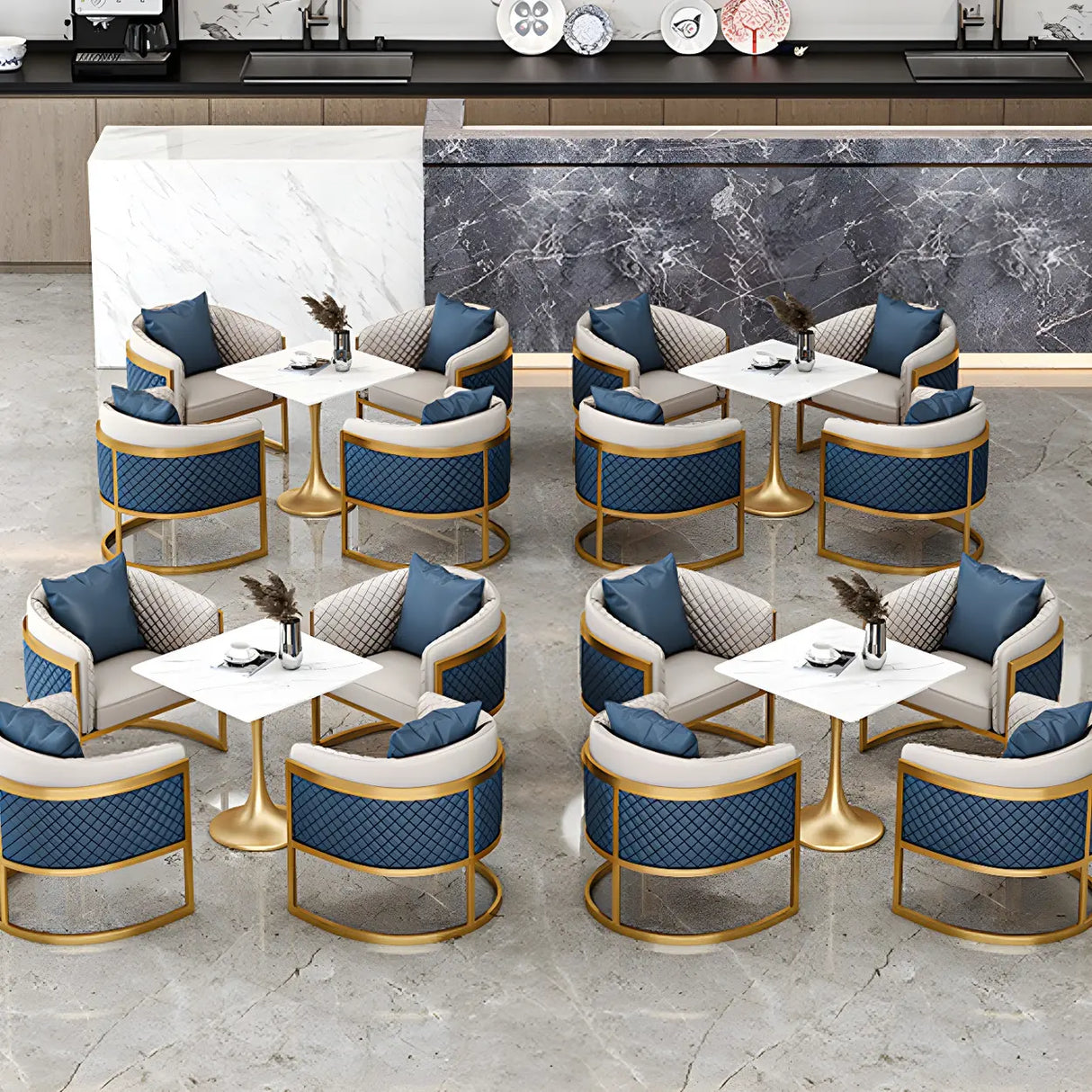 Modern Square Stone Scratch Resistant White Dining Table Image - 11