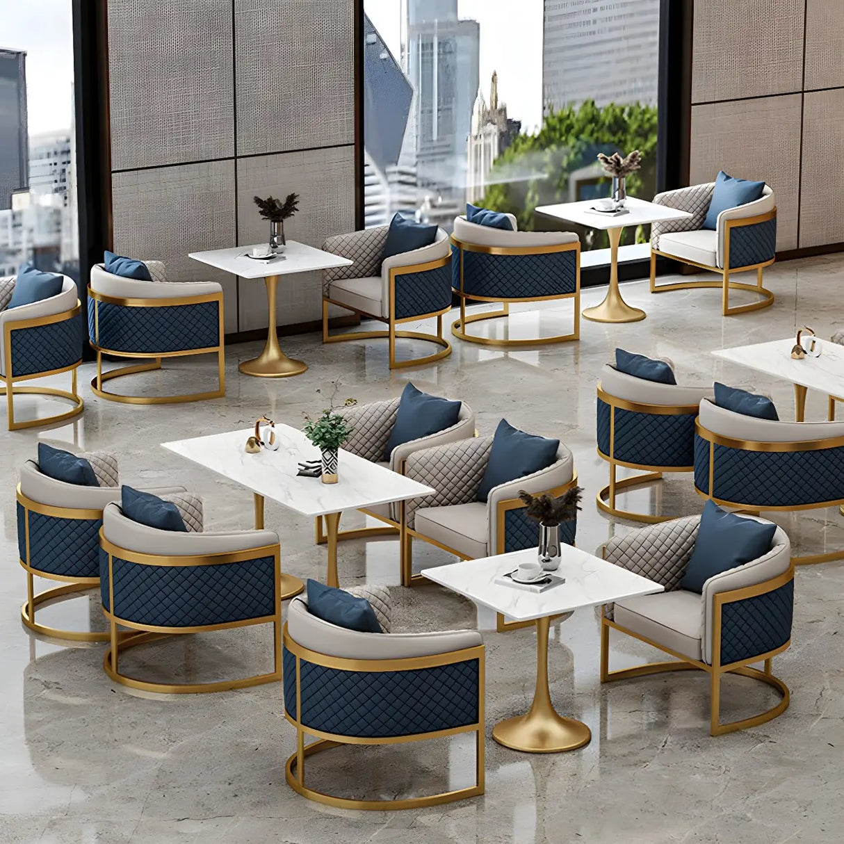 Modern Square Stone Scratch Resistant White Dining Table Image - 1