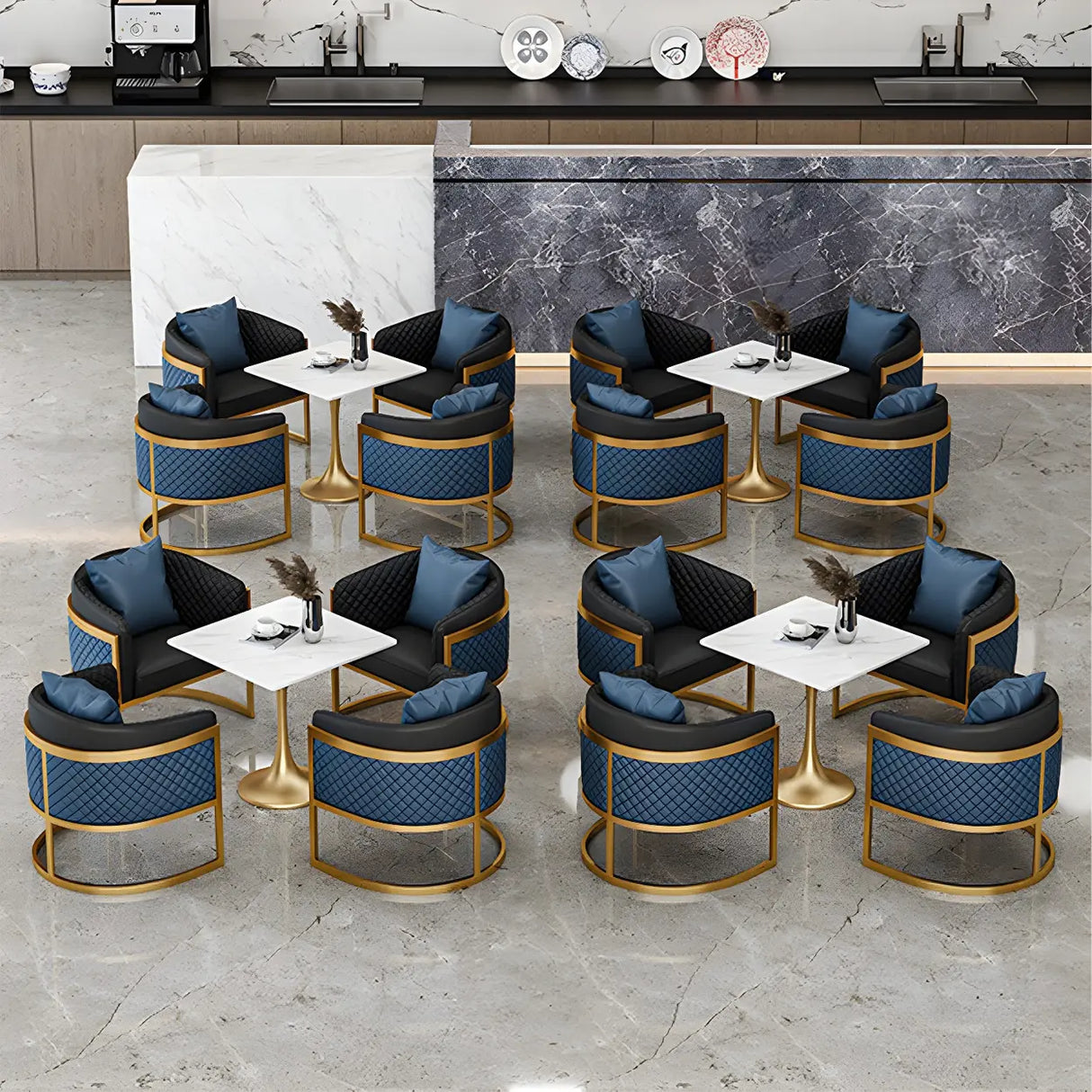 Modern Square Stone Scratch Resistant White Dining Table Image - 5