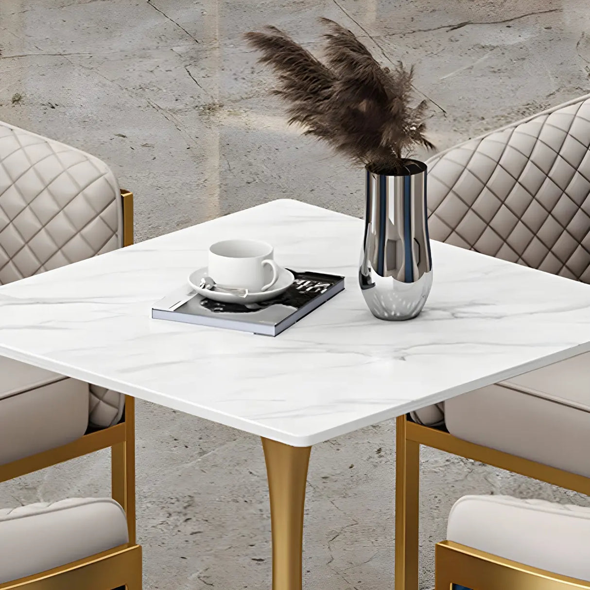 Modern Square Stone Scratch Resistant White Dining Table Image - 7