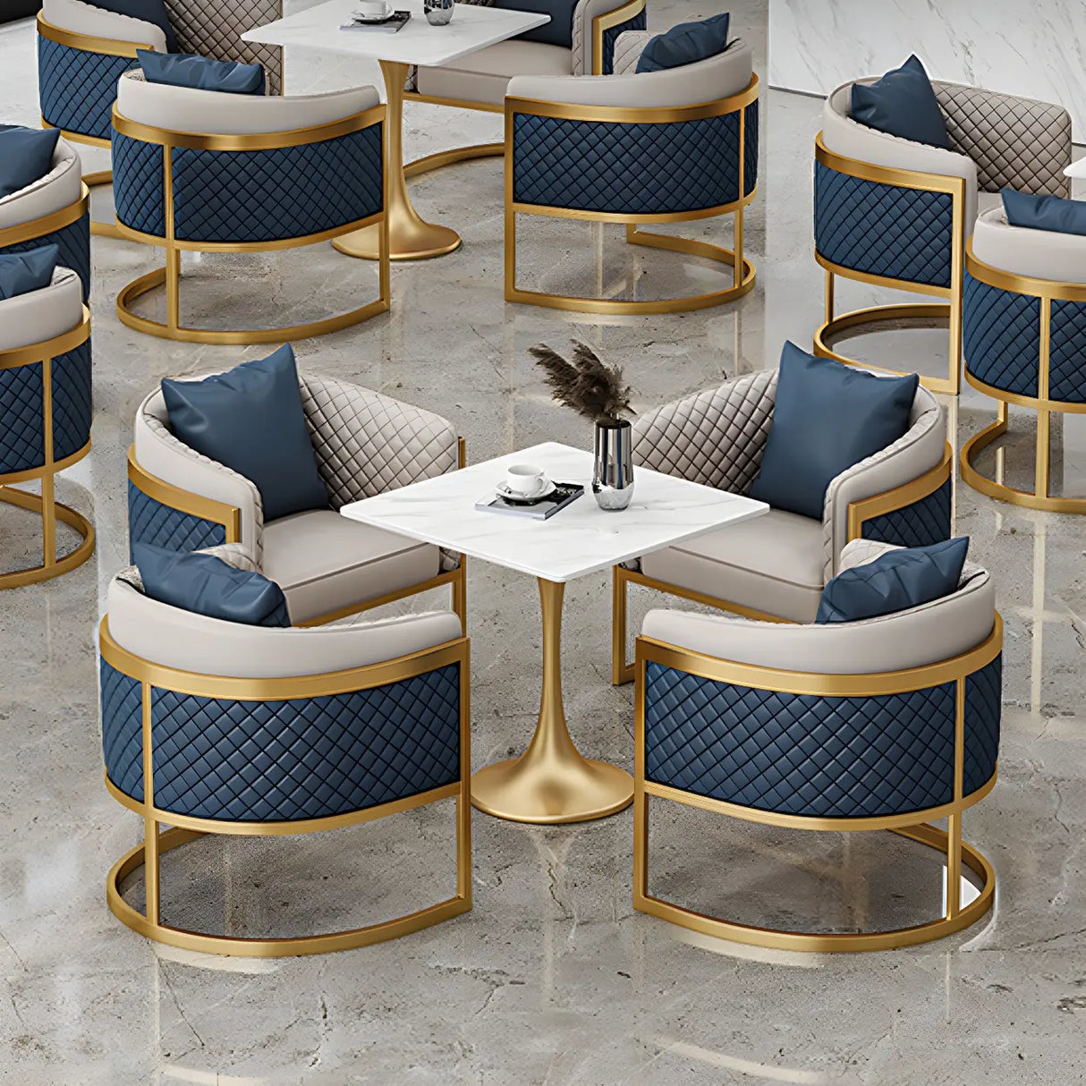 Modern Square Stone Scratch Resistant White Dining Table Image - 9