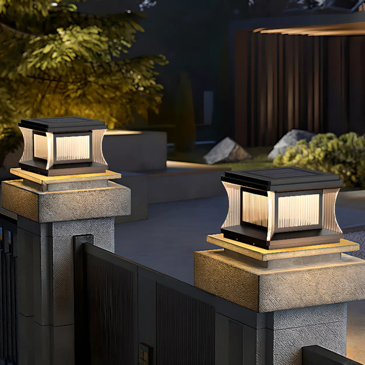 Modern Square Waterproof Solar Outdoor Pillar Light Image - 1