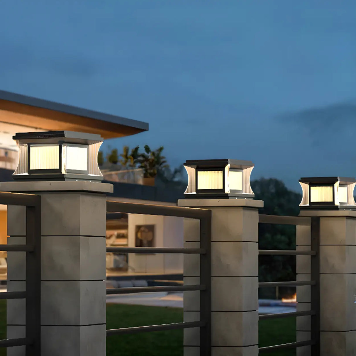 Modern Square Waterproof Solar Outdoor Pillar Light Image - 4