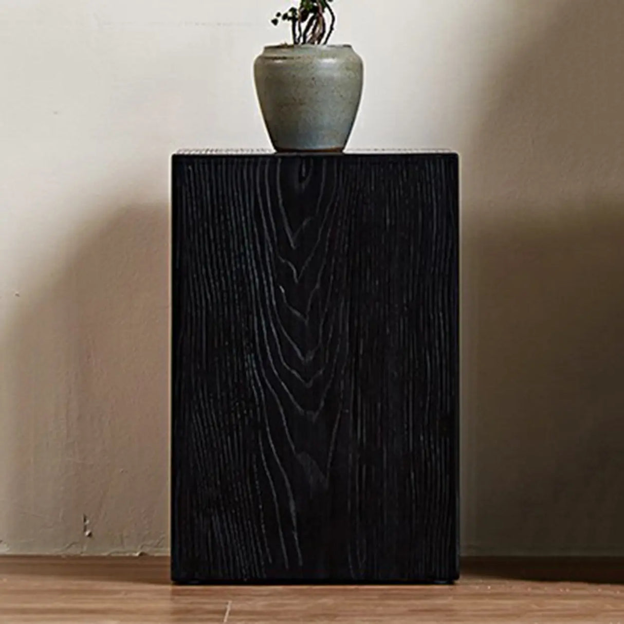 Modern Square Wood Black Brown Floor Plant Stand Image - 10