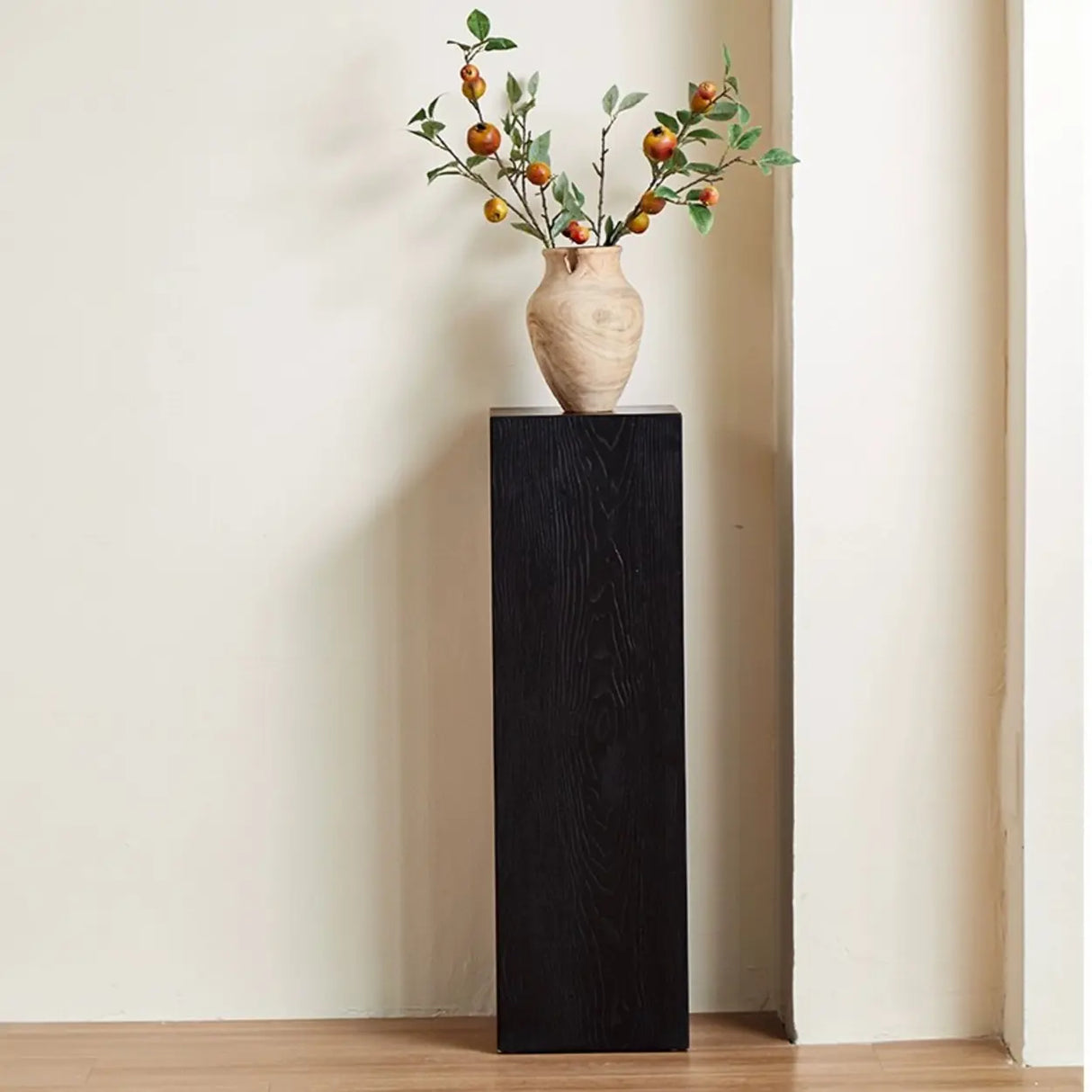 Modern Square Wood Black Brown Floor Plant Stand Image - 15