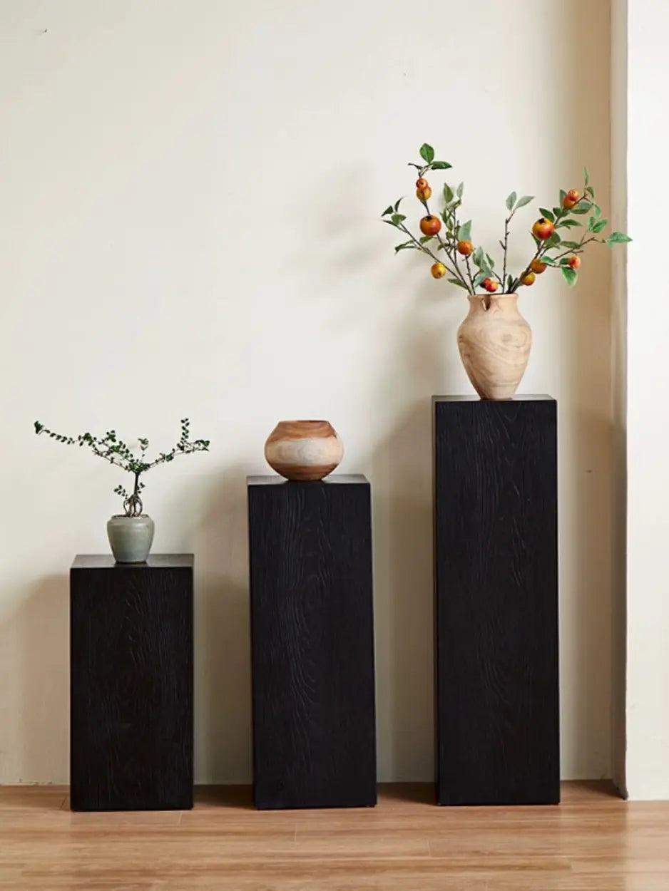 Modern Square Wood Black Brown Floor Plant Stand Image - 17