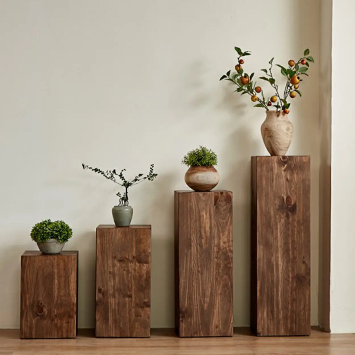 Modern Square Wood Black Brown Floor Plant Stand Image - 20