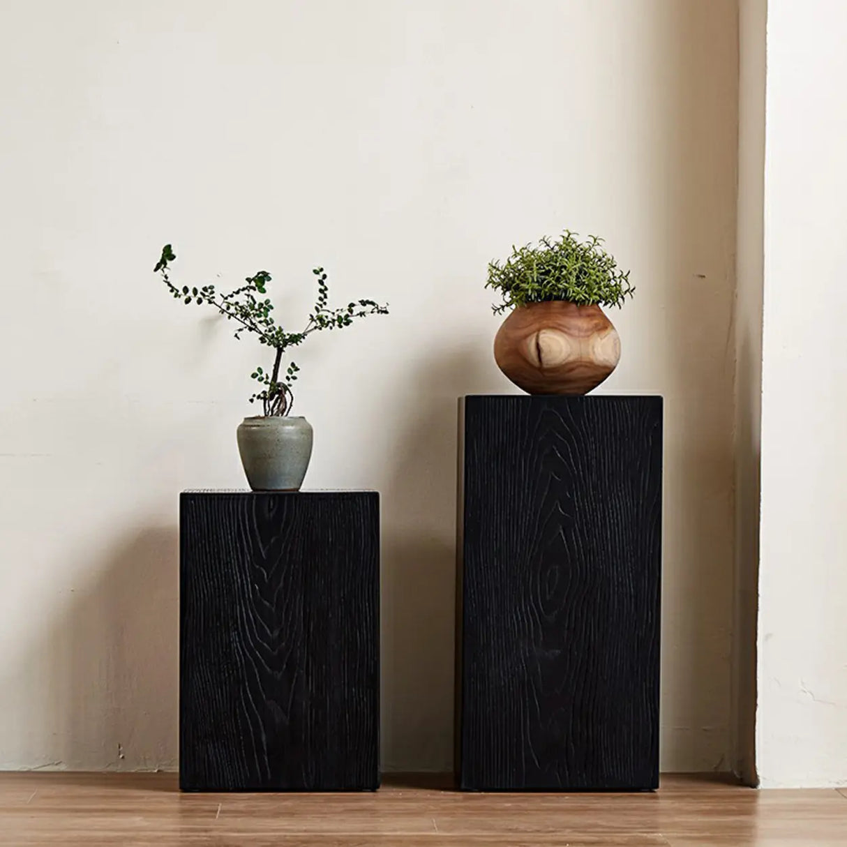 Modern Square Wood Black Brown Floor Plant Stand Image - 21