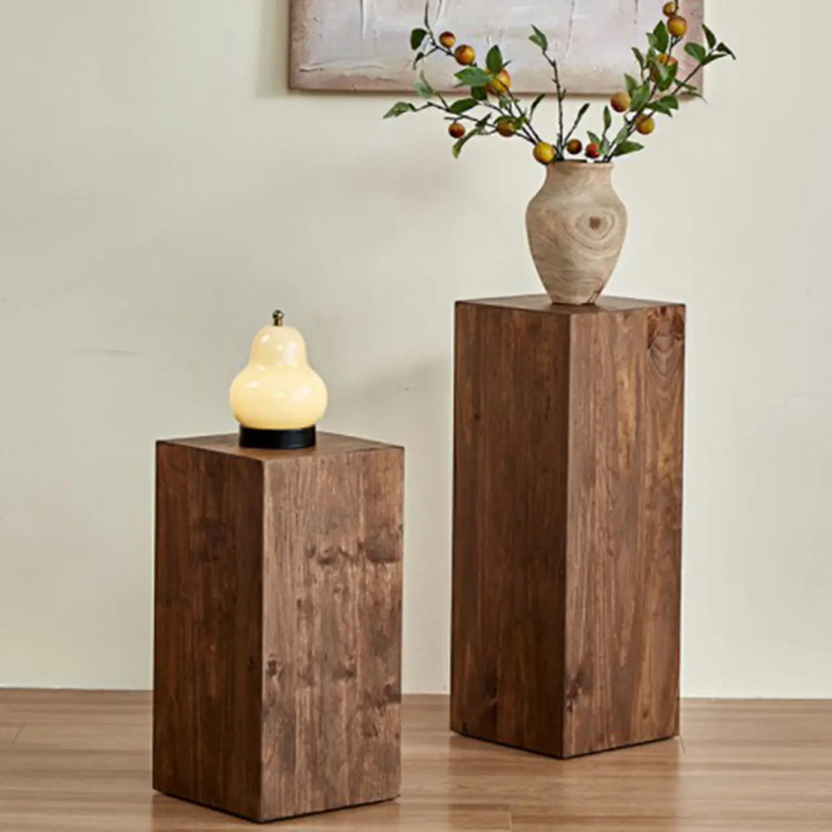 Modern Square Wood Black Brown Floor Plant Stand Image - 7