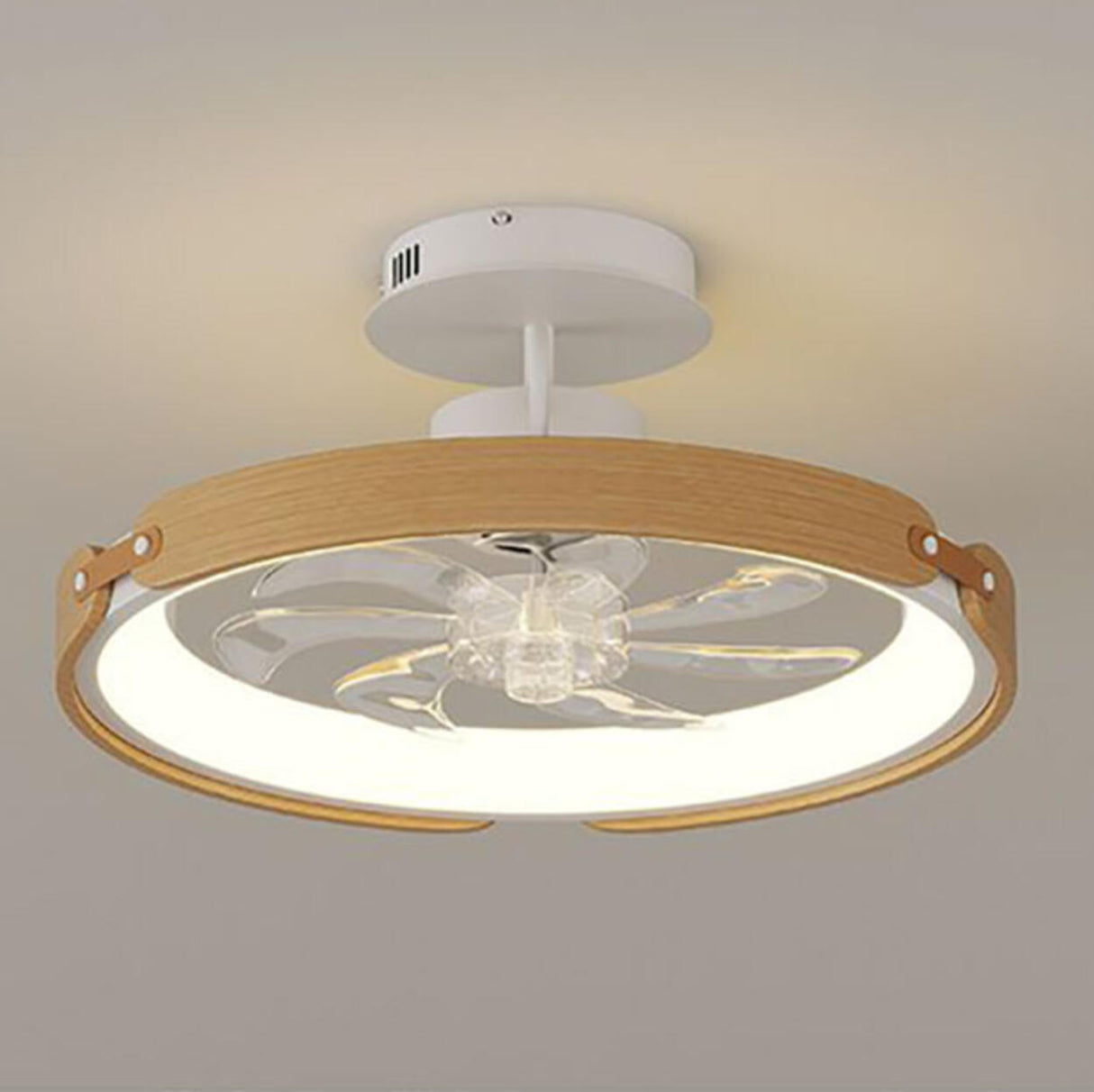 Modern Square Wood Geometric Ceiling Fan with LED Light Image - 10