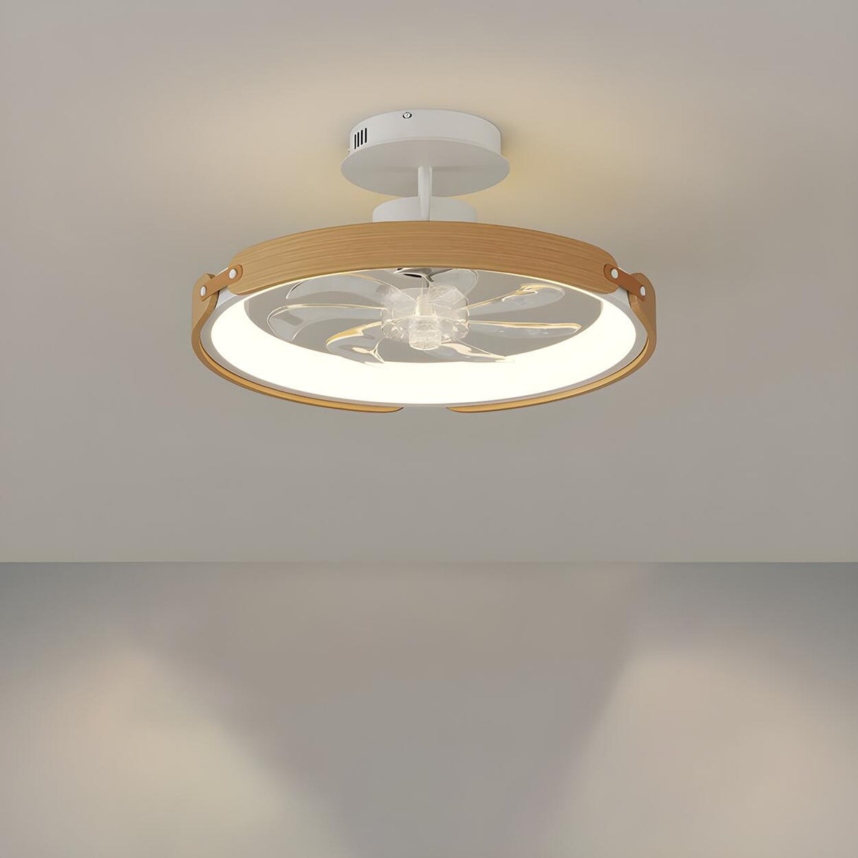 Modern Square Wood Geometric Ceiling Fan with LED Light Image - 2