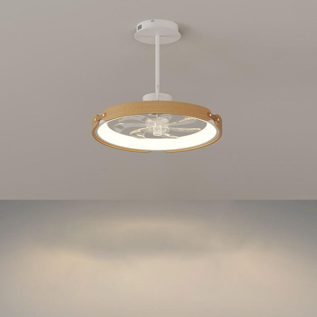 Modern Square Wood Geometric Ceiling Fan with LED Light Image - 3