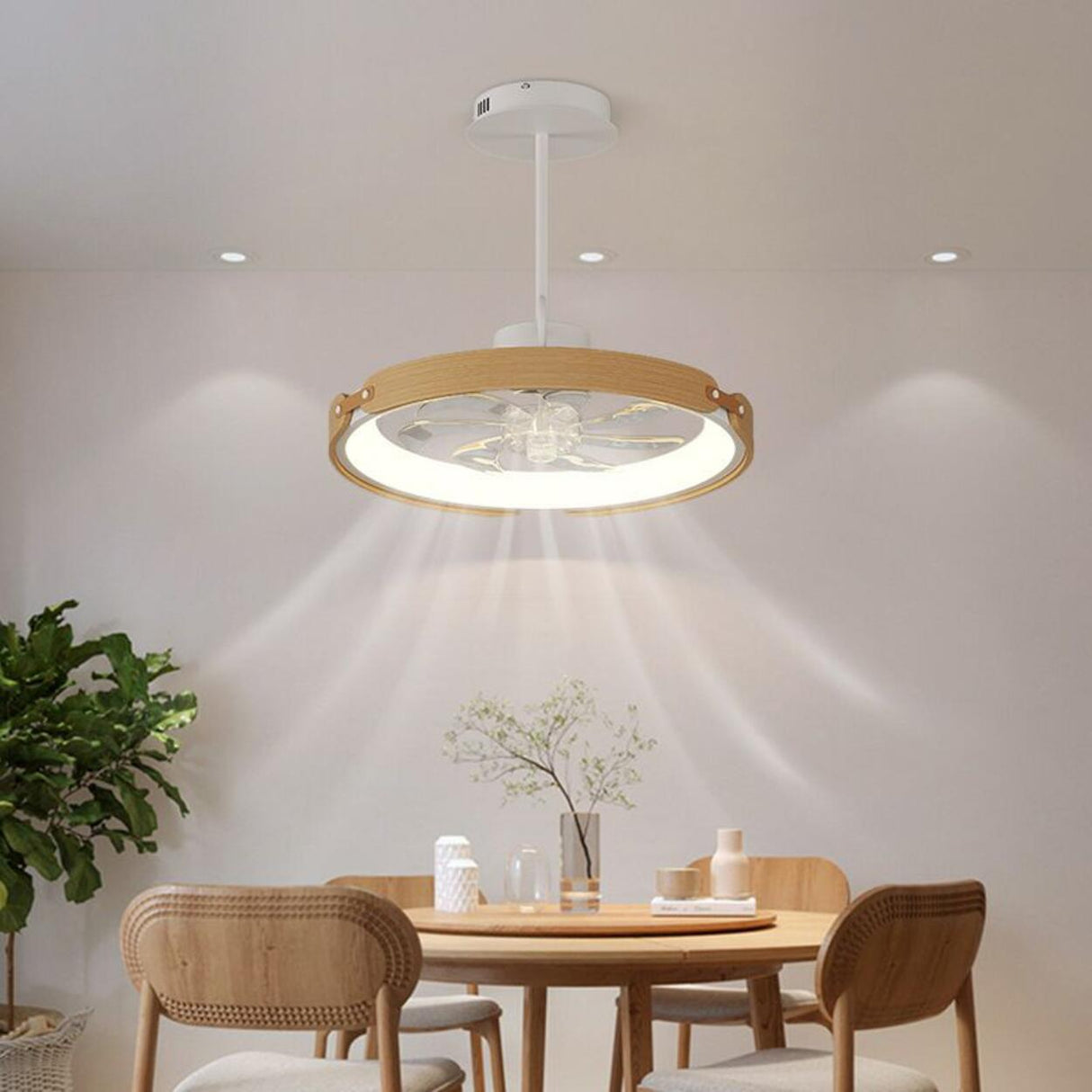 Modern Square Wood Geometric Ceiling Fan with LED Light Image - 4