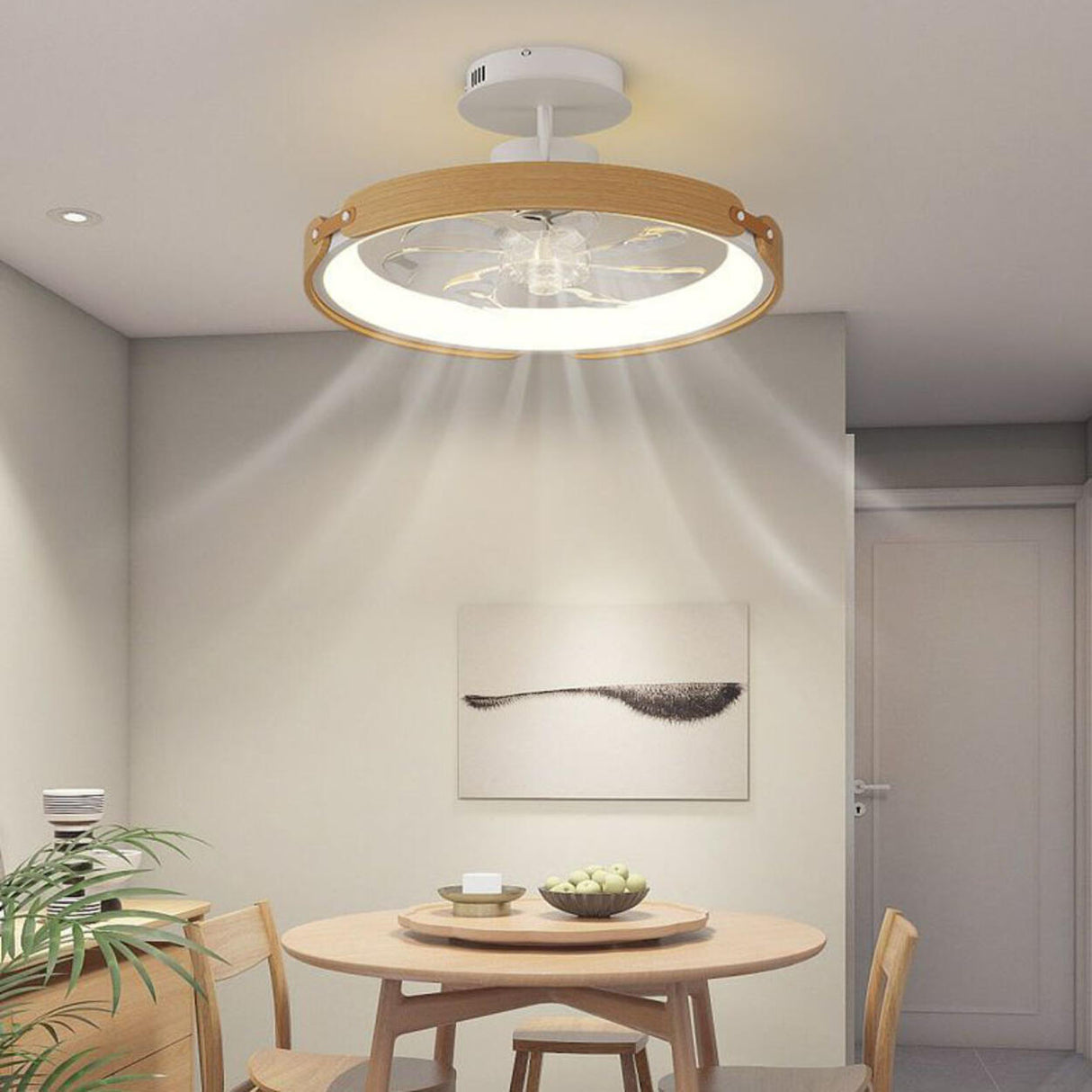 Modern Square Wood Geometric Ceiling Fan with LED Light Image - 6