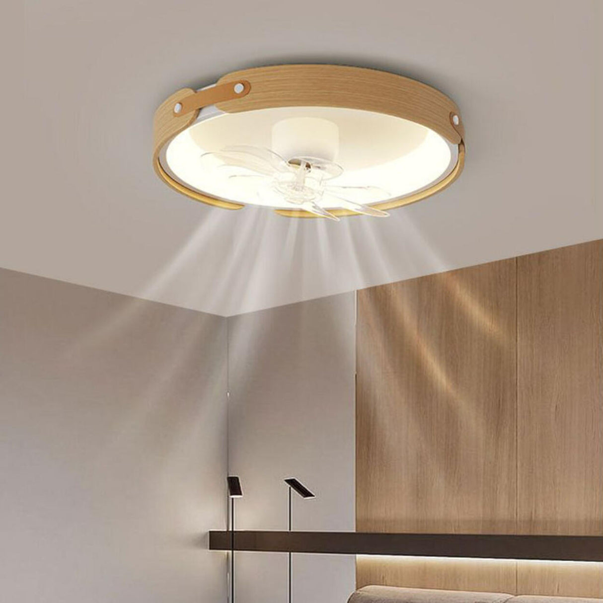 Modern Square Wood Geometric Ceiling Fan with LED Light Image - 8