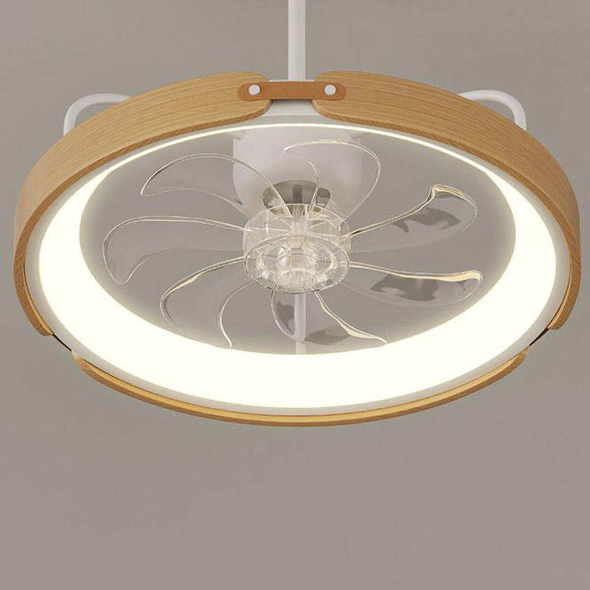 Modern Square Wood Geometric Ceiling Fan with LED Light Image - 9