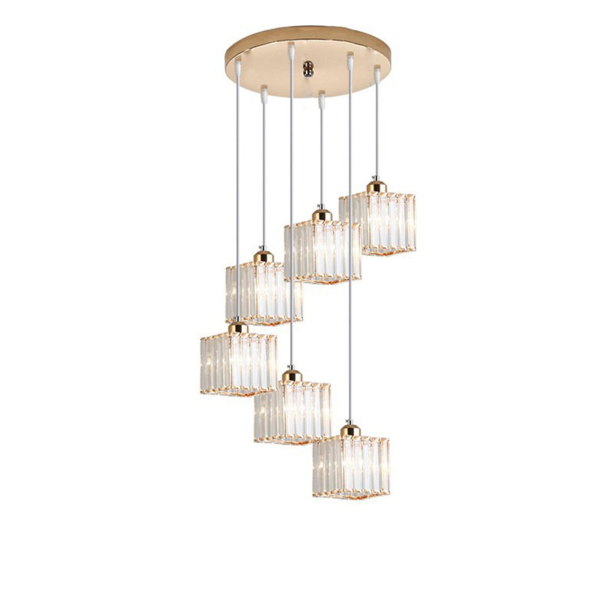 Modern Stairwell Rectangle Crystal Spiral Pendant Light Image - 18