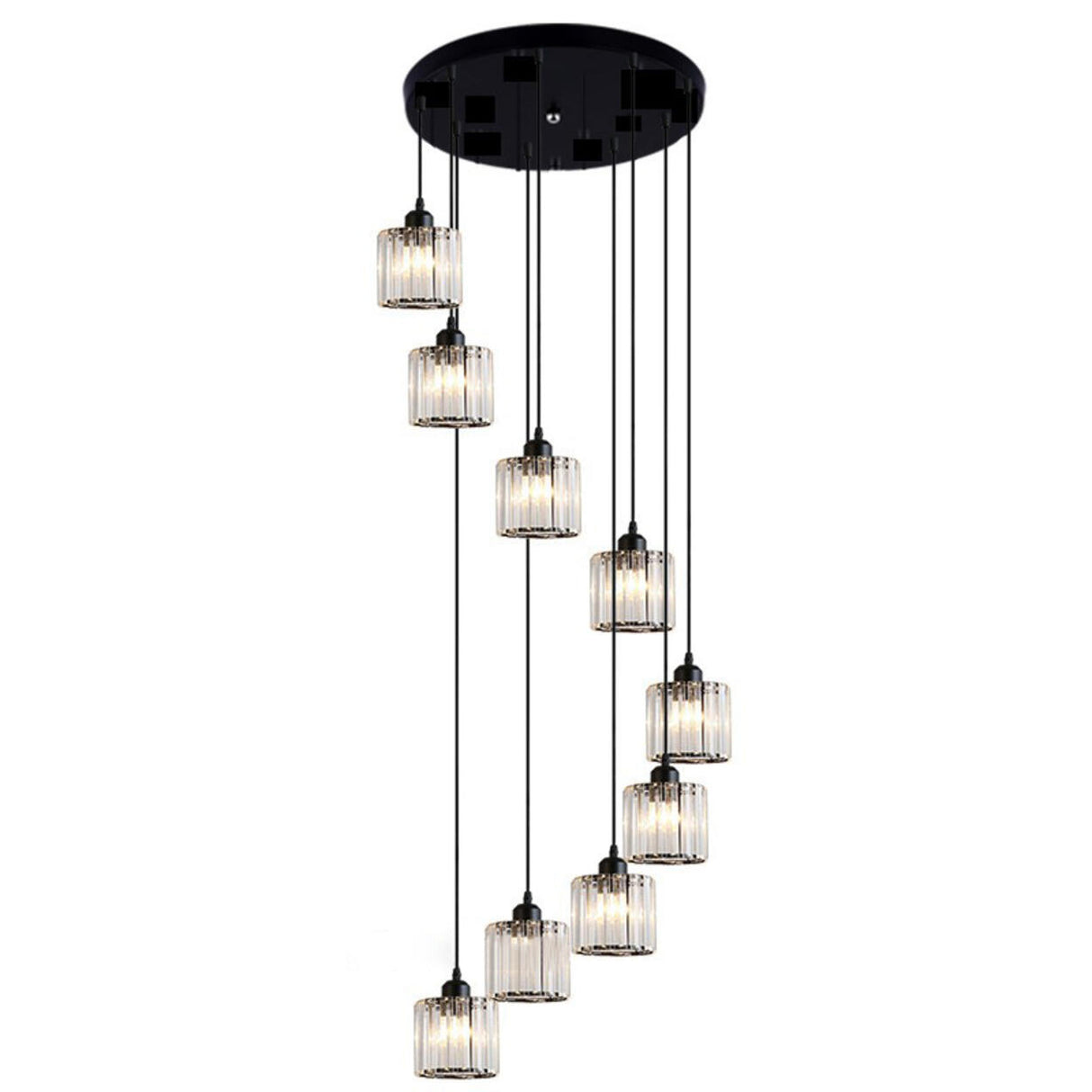 Modern Stairwell Rectangle Crystal Spiral Pendant Light Image - 2