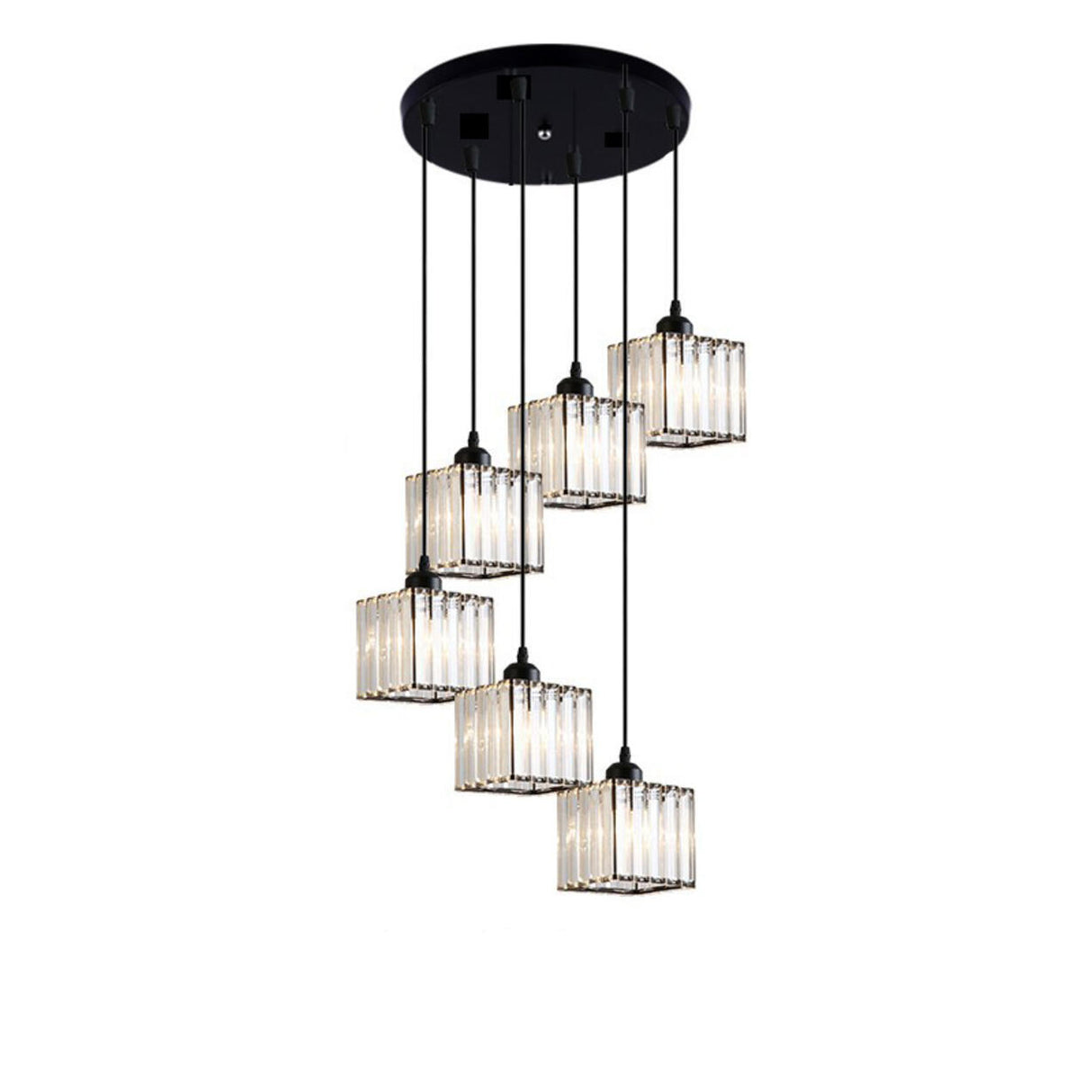 Modern Stairwell Rectangle Crystal Spiral Pendant Light Image - 6