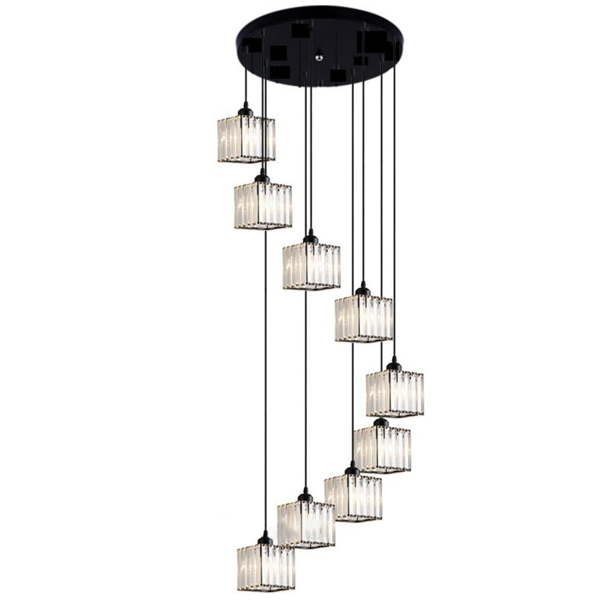 Modern Stairwell Rectangle Crystal Spiral Pendant Light Image - 8