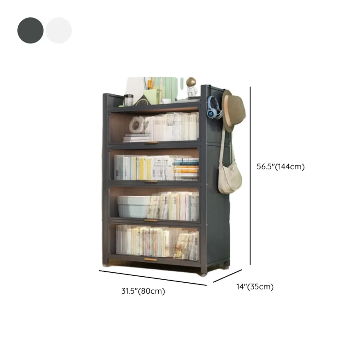 Modern Steel Vertical Shelf Display Bookcase White Image - 15