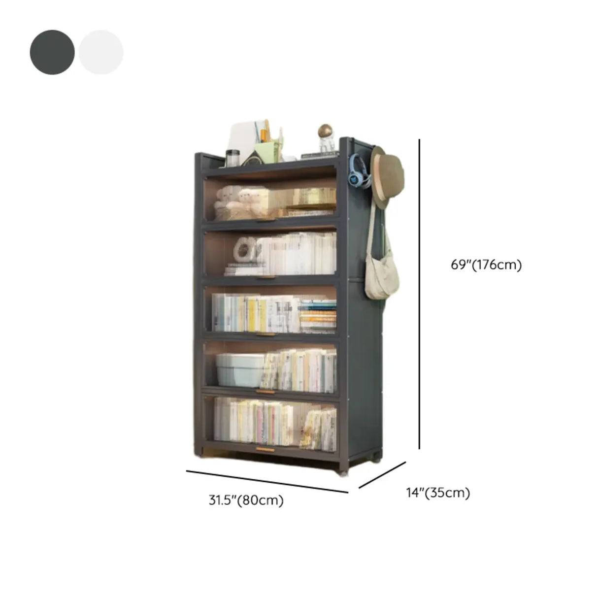 Modern Steel Vertical Shelf Display Bookcase White Image - 16