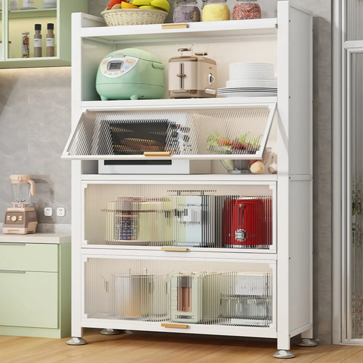 Modern Steel Vertical Shelf Display Bookcase White Image - 1