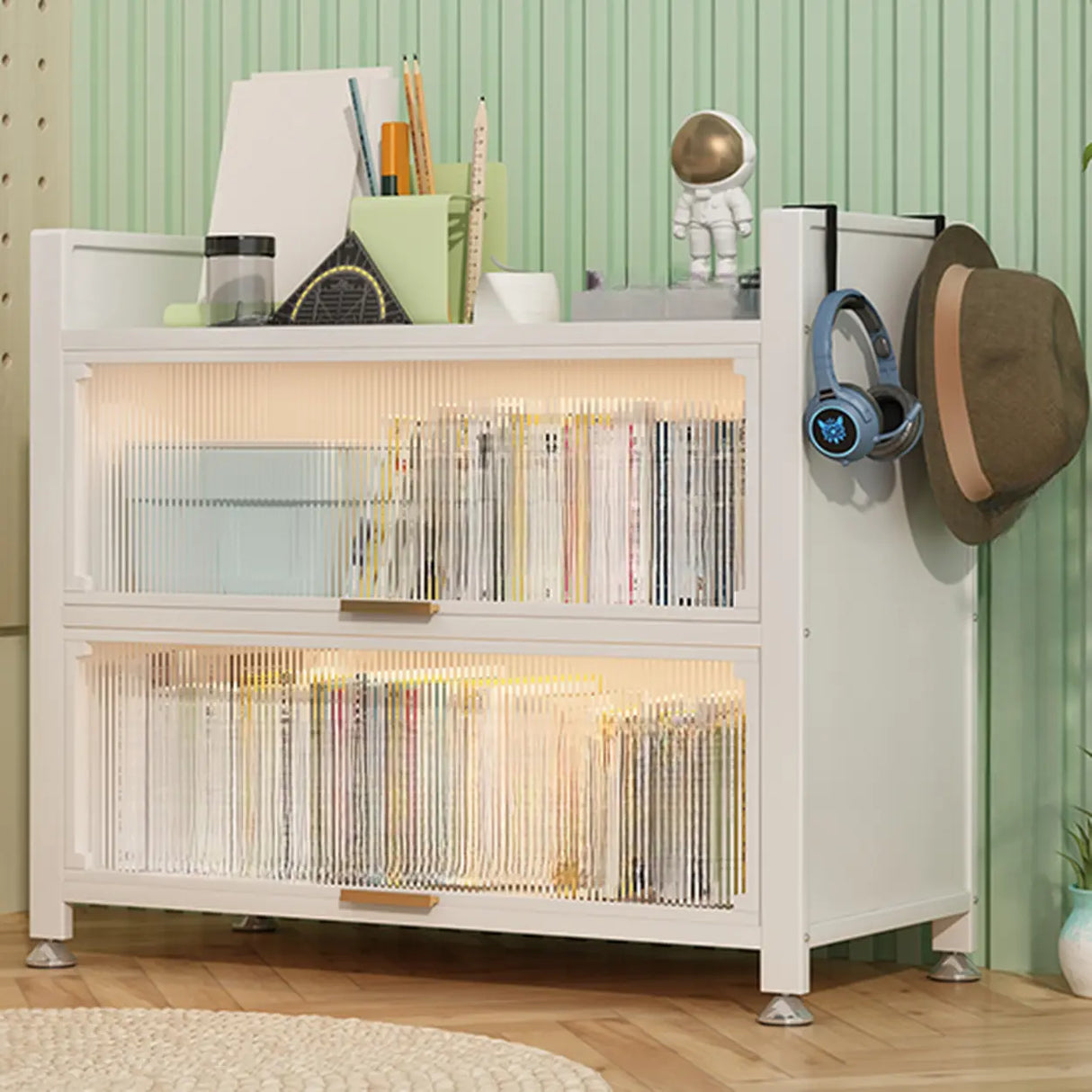 Modern Steel Vertical Shelf Display Bookcase White Image - 2