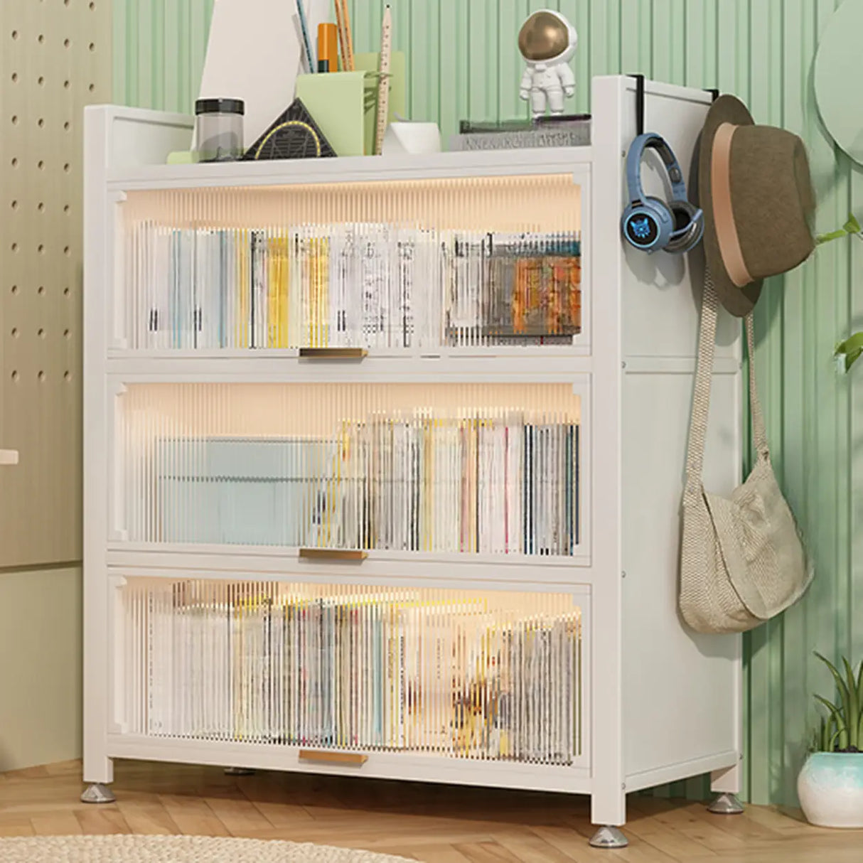 Modern Steel Vertical Shelf Display Bookcase White Image - 5