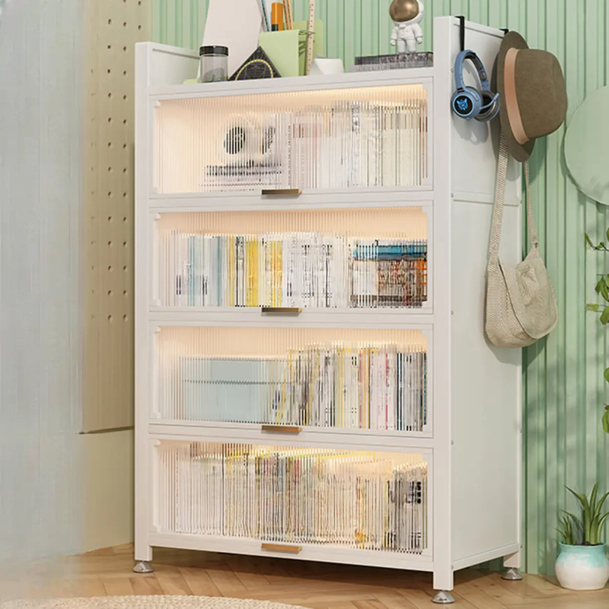 Modern Steel Vertical Shelf Display Bookcase White Image - 9