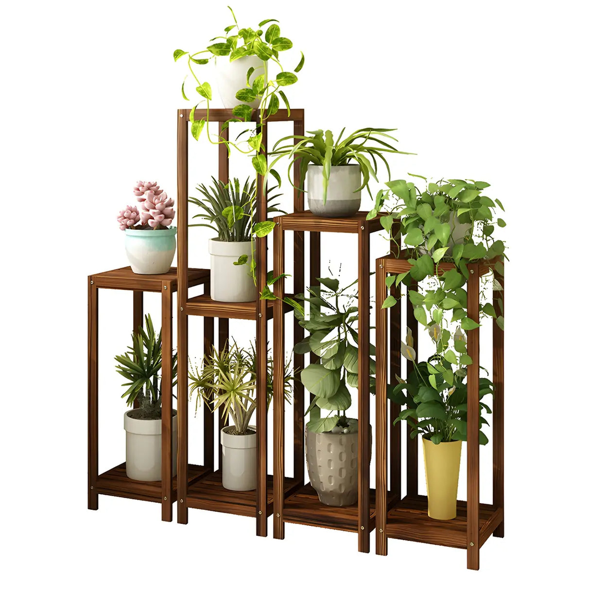 Modern Straight Leg Solid Wood White Square Plant Stand Image - 10