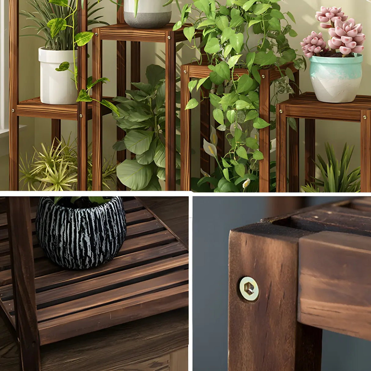 Modern Straight Leg Solid Wood White Square Plant Stand Image - 11