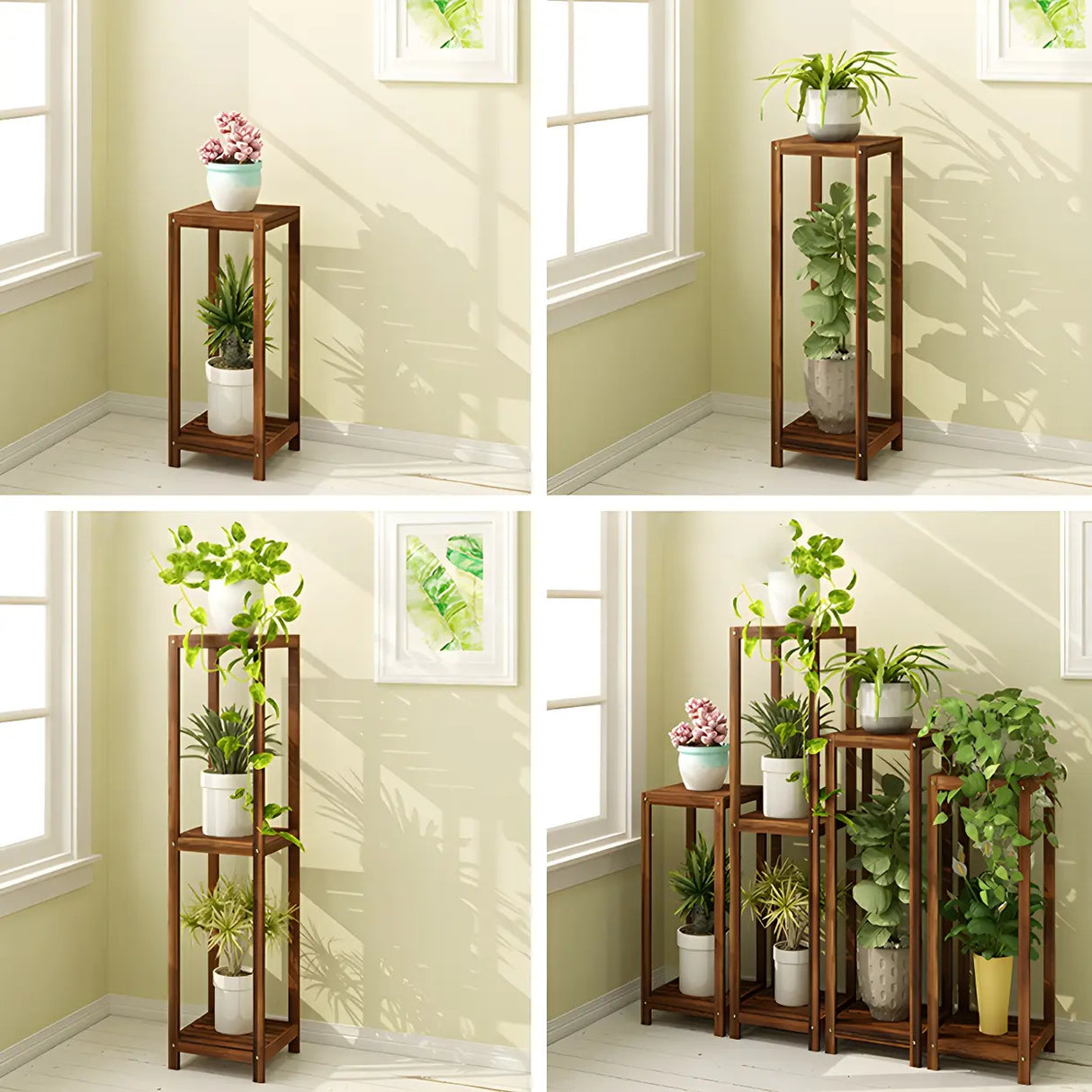 Modern Straight Leg Solid Wood White Square Plant Stand Image - 13