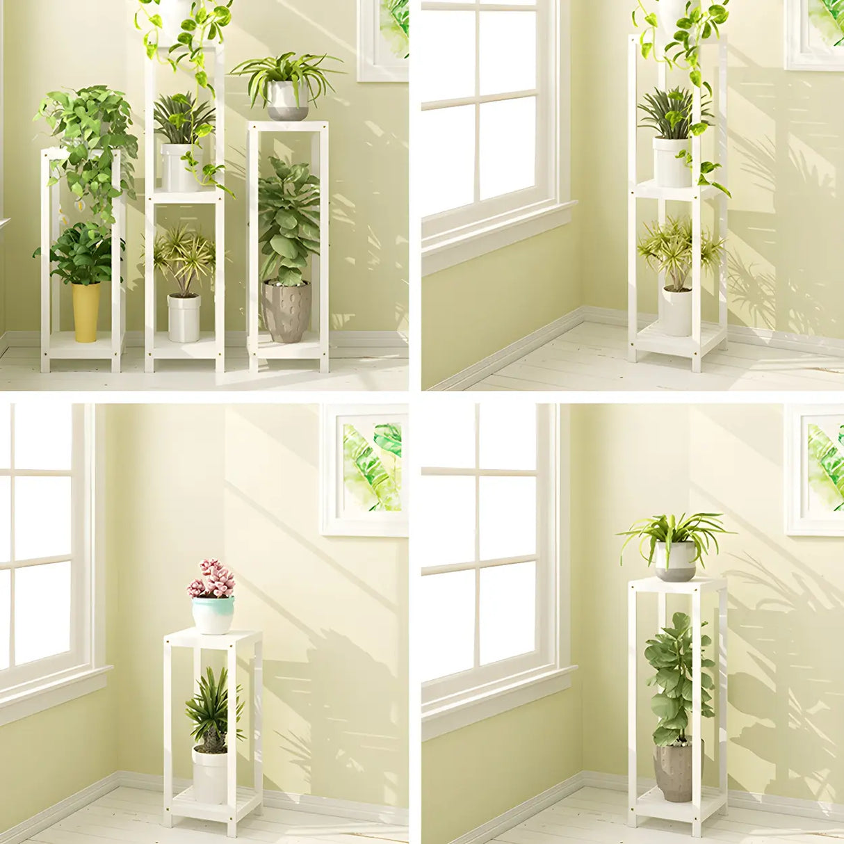 Modern Straight Leg Solid Wood White Square Plant Stand Image - 14
