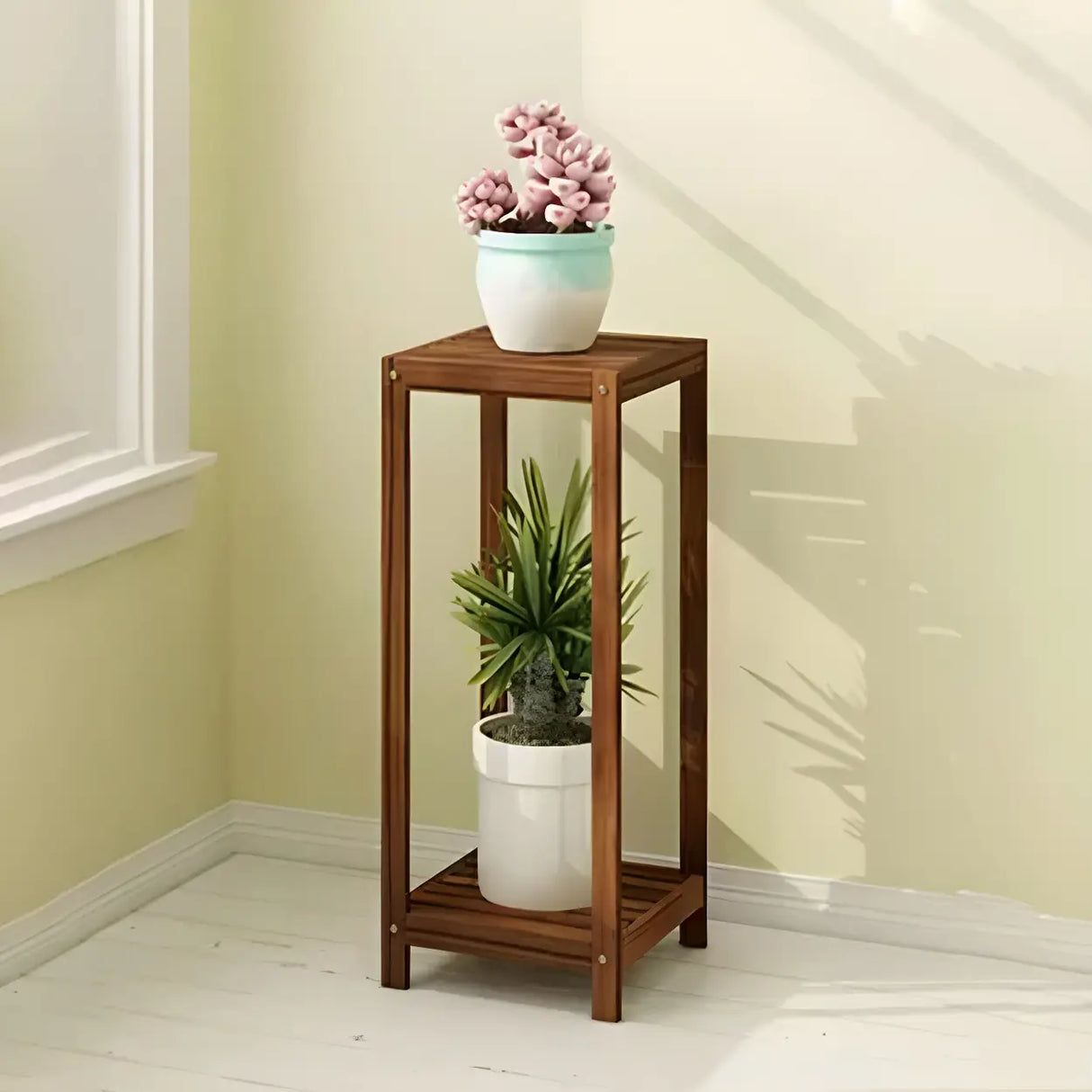 Modern Straight Leg Solid Wood White Square Plant Stand Image - 2