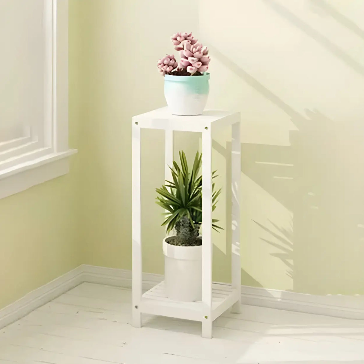Modern Straight Leg Solid Wood White Square Plant Stand Image - 3